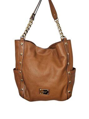 Michael Kors Delancy Studded Pebbled Leather Chain Hobo Shoulder Bag Tote COA